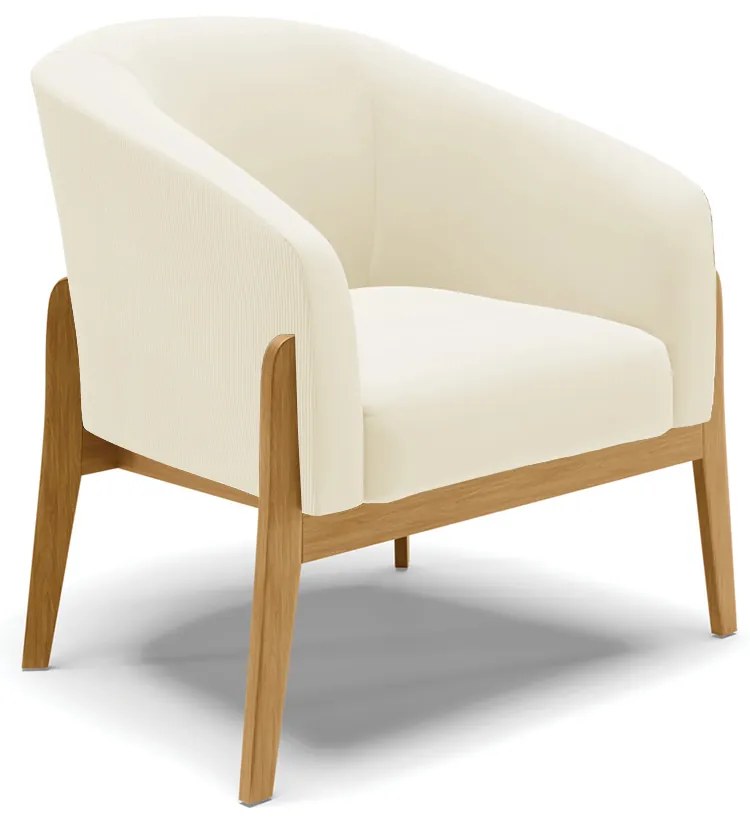 Poltrona Decorativa Base Madeira Stella Cotelê Ext/Veludo D03 - D'Rossi - Off White