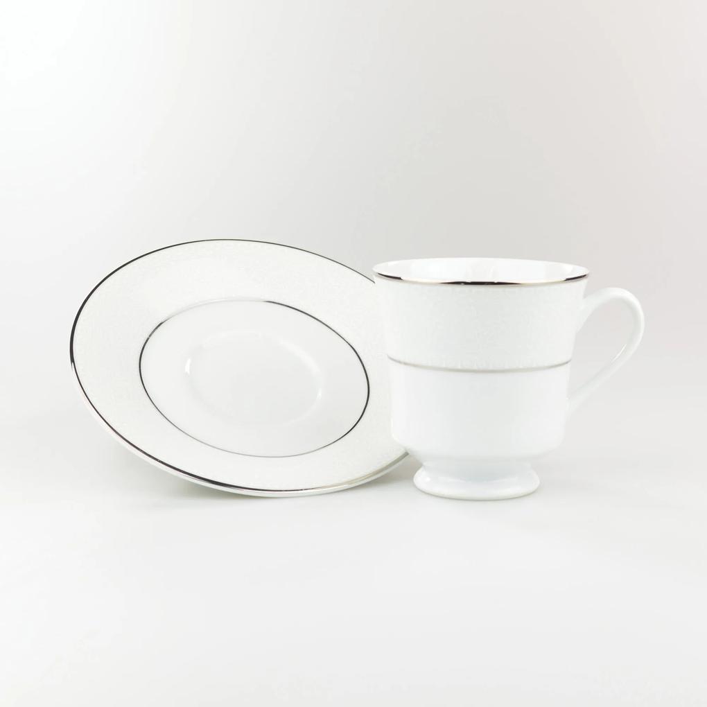 Conjunto de Xícaras para Chá c/ Pires Porcelana Schmidt 06 Peças- Dec. Renda Branca