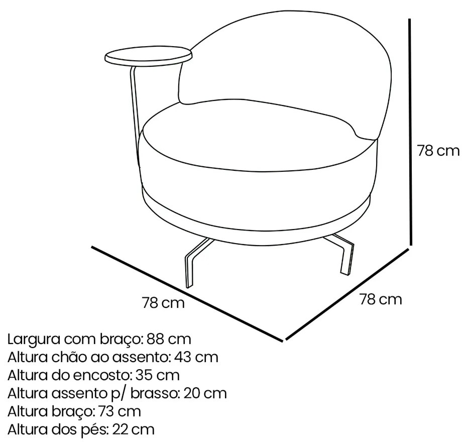 Poltrona Sala de Estar Base Giratória Dourada Aura Bouclê Cinza S04 - D'Rossi