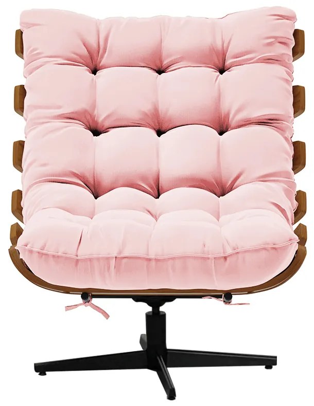 Poltrona Giratória Costela Suede Base Metálica Preto - D'Rossi - Rosa Bebê
