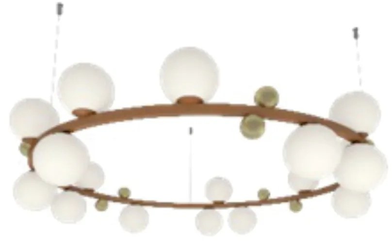 Pendente Aliança Horizontal Ø100X24Cm 25Xg9 Globo 10Cm - Usina 90006/2... (BT / CB-P - Branco Texturizado / Cobre Brilho Polido, Ambar)