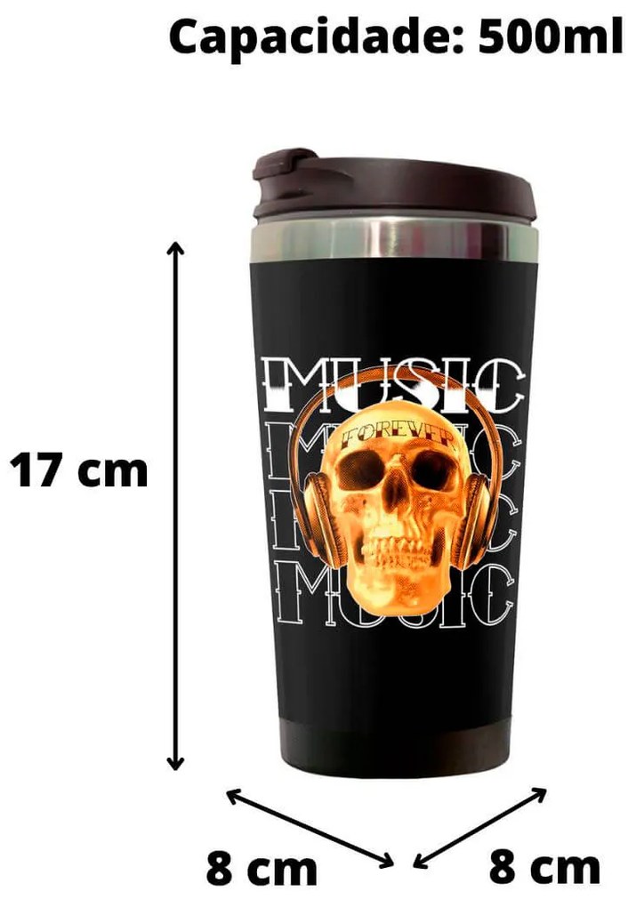 Copo Térmico 500ml Inox Caveira Skull Music Forever