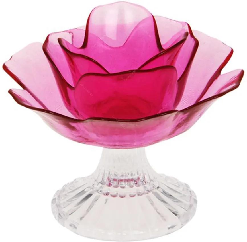 Castiçal Flor Rosa em Vidro - 16x12 cm
