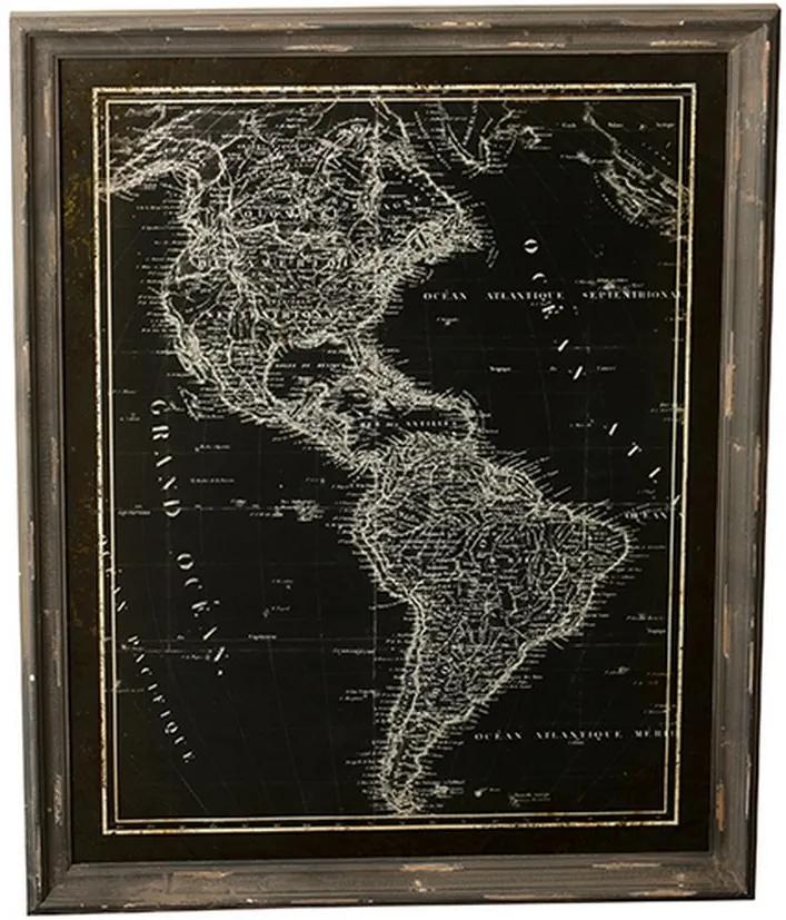 Quadro Decorativo Vintage de Parede Mapa Américas com Moldura