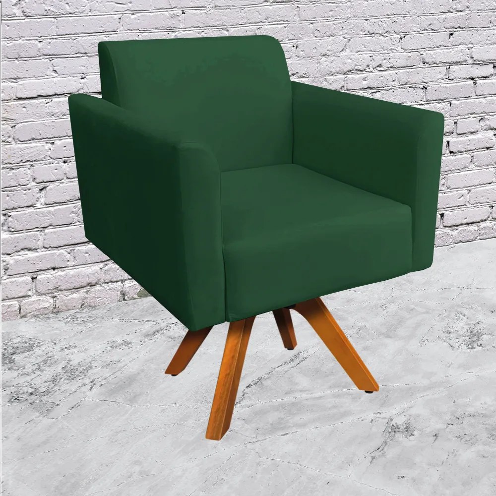 Kit 02 Poltronas Giratória Marisa Suede Base Madeira MM30 D'Rossi - Verde