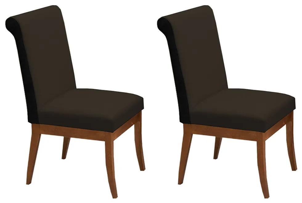 Conjunto 2 Cadeiras Larissa Aveludado Marrom + Couríssimo Preto