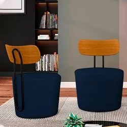 Kit 2 Poltronas Decorativas Redondas 53cm Le Moon M22 Veludo Azul Mari