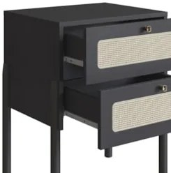 Mesa de Cabeceira Com 2 Gavetas Pés Madeira Arlo A10 Nero/Preto - Mpoz