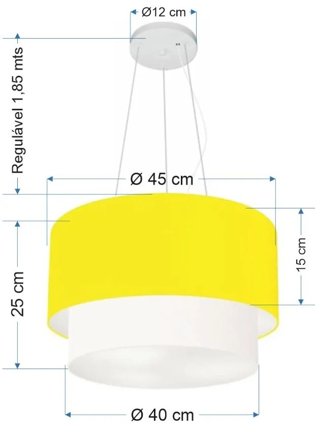 Lustre Pendente Duplo Cilíndrico Vivare Md-4369 Cúpula Tecido 45x40cm - Bivolt