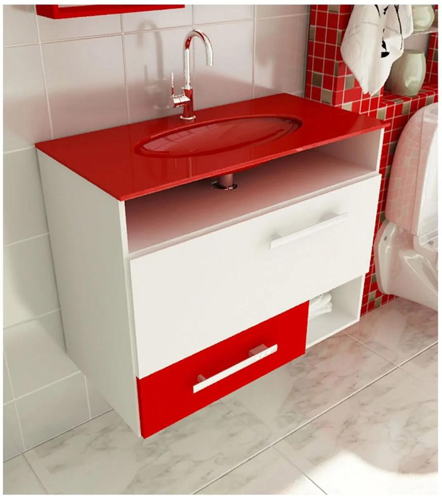 Gabinete para Banheiro 80 cm com 2 Peças Linea 17 Branco e Vermelho Tomdo