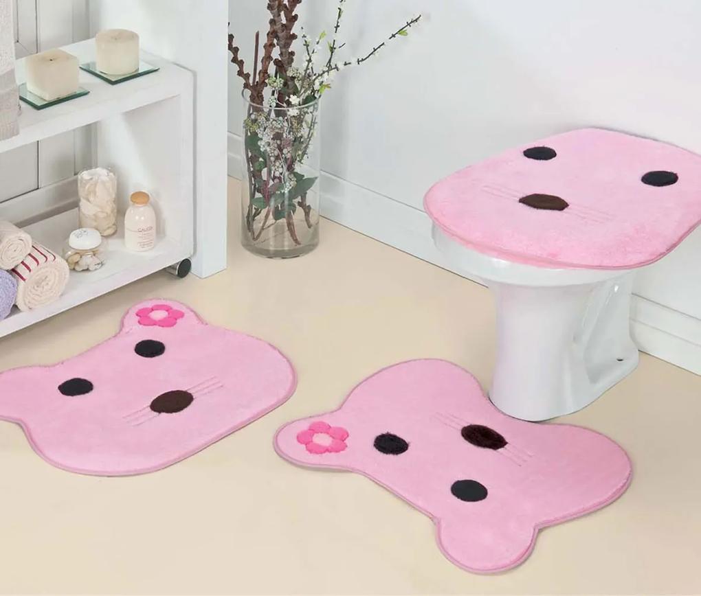 Jogo de Banheiro Formatos 3 Peças - Gatinha Rosa
