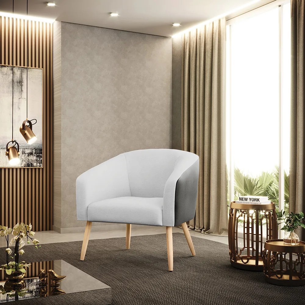 Poltrona Decorativa Pé Palito Natural Kit 2 Stella Preto/Linho Cinza D03 - D'Rossi