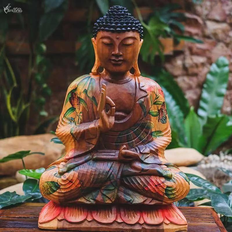 Estátua de Buda Tattoo em Madeira 50cm
