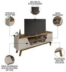 Rack Bancada para TV 65 Pol 160cm Titan B02 Off White/Naturalle - Mpoz