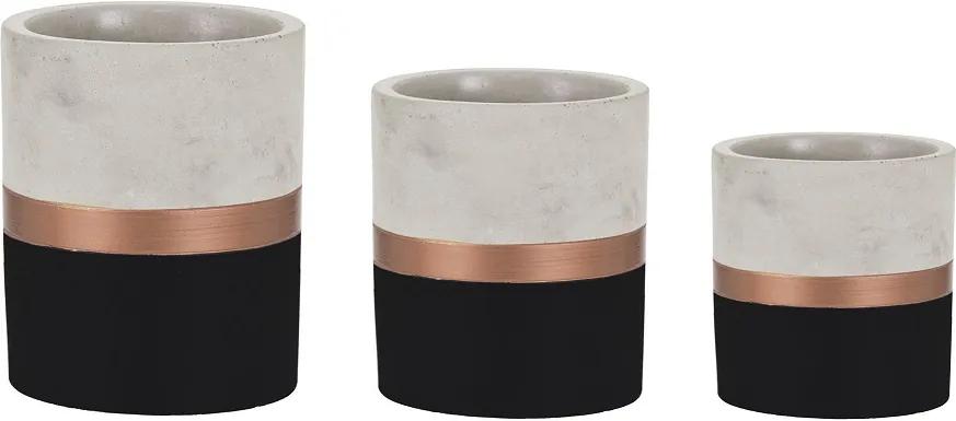 Conjunto 3 Vasos pretos e cobre em cimento Mart