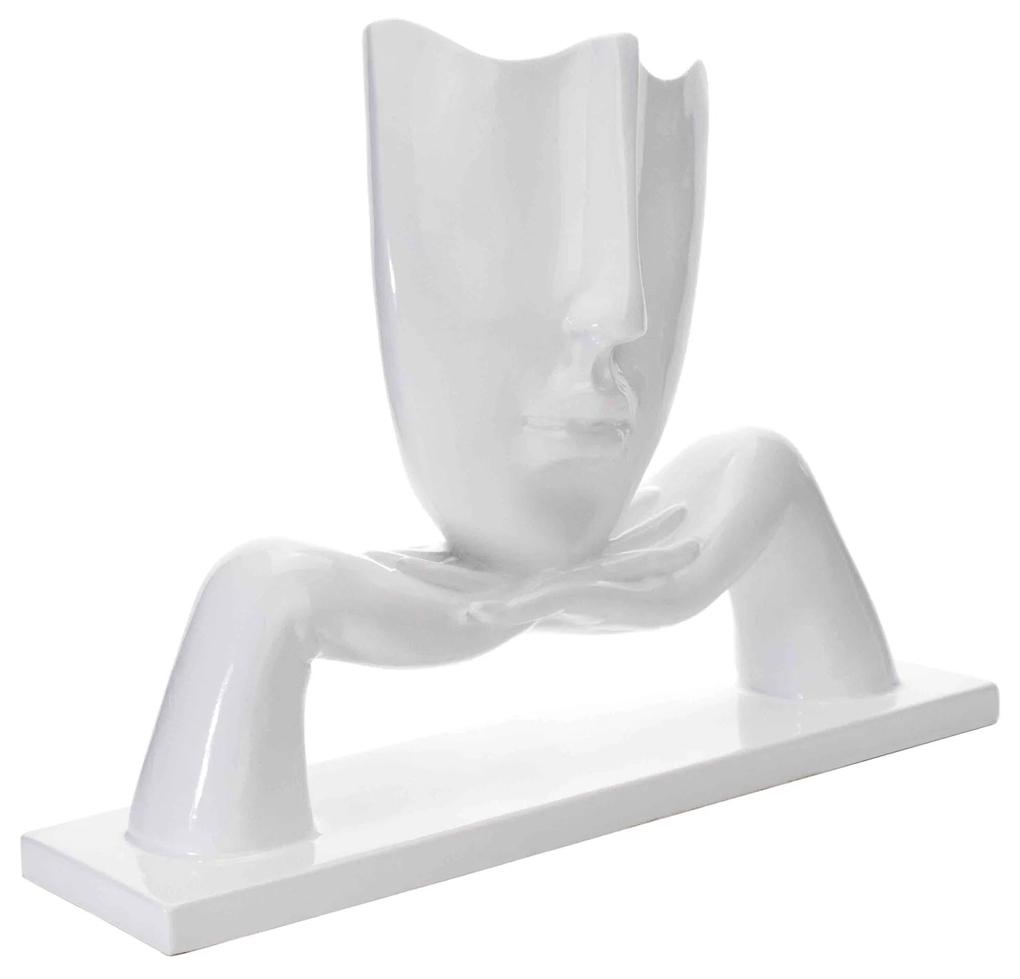 Escultura Decorativa Máscara com Base Descanso em Cerâmica Branco 23x30 cm - D'Rossi