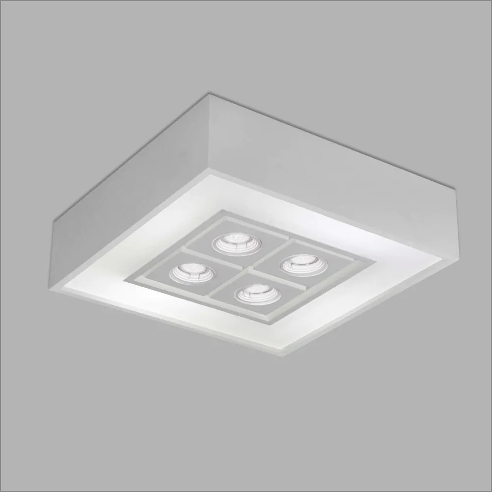 Plafon De Sobrepor Quadrado Focus C/ 04 Box 45X45X12Cm 4L E27 / 4L Gu1... (MR-T - Marrom Texturizado)