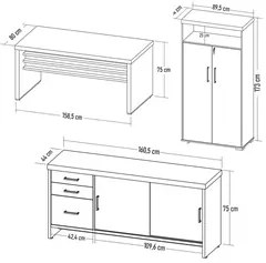 Conjunto Escritório 3 Peças Mesa 158cm Corp A06 Carvalho/Branco - Mpoz