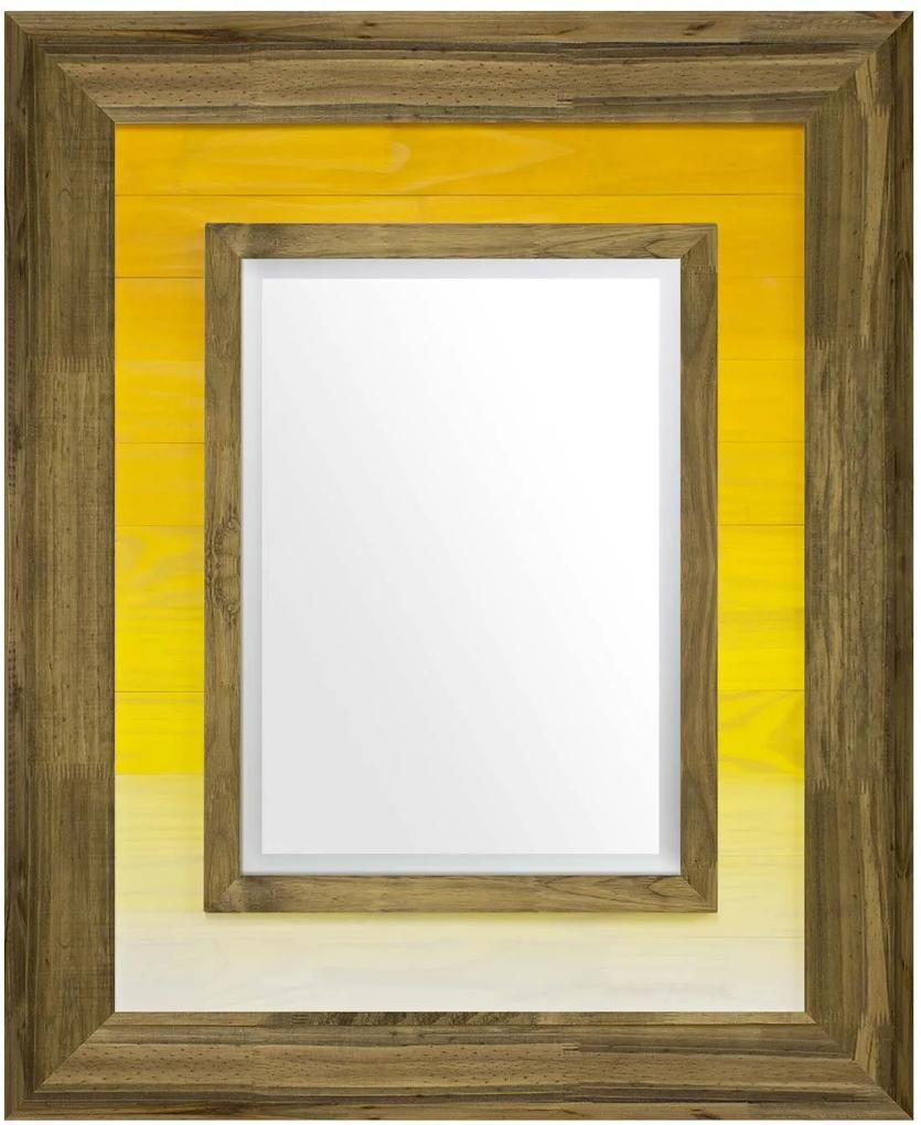 Espelho Decorativo Com Moldura Marrom E Amarelo Rústico Com Bisotê