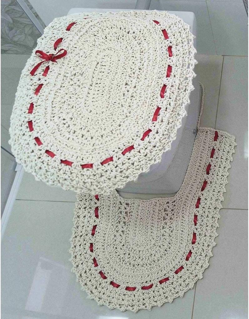 Jogo de Banheiro  Crochê Fitado Vermelho com 3 peças - Enxovais Ibitinga