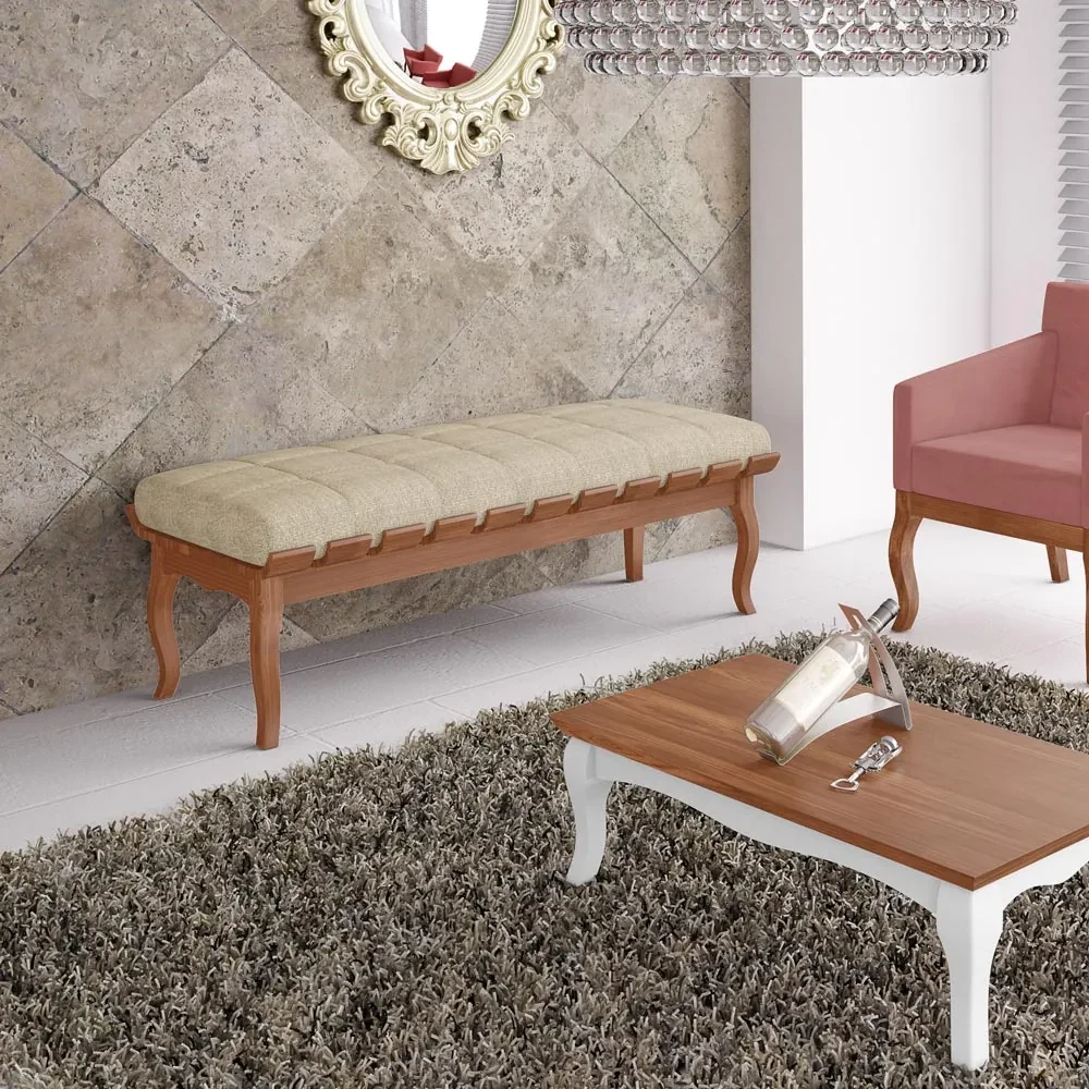 Banco Decorativo Sala de Estar Fiord 160cm Linho Bege G42 - Gran Belo