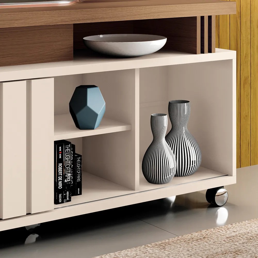 Rack para Sala Bancada de TV 70 Pol 180cm Sora 1.3 H01 - D'Rossi - Off White e Castanho