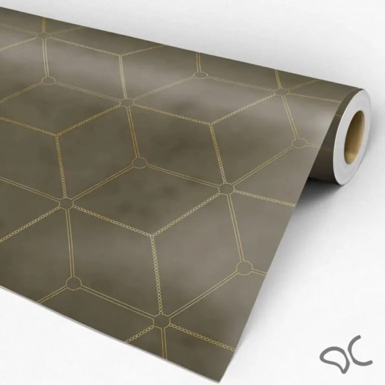 Papel de Parede Hexágono Fio Dourado