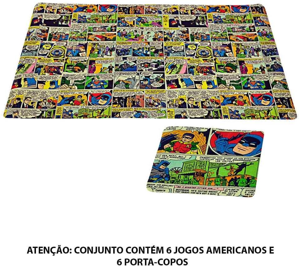 Conjunto 6 Jogos Americanos e 6 Porta-Copos DC Comics em PVC - Urban
