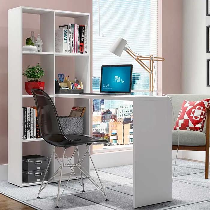 Mesa para Computador com Estante Office 8 Nichos 179cm Branco