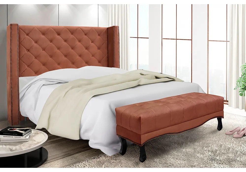 Cabeceira Cama Box Casal 140cm e Recamier Vicenza Veludo S04 - D'Rossi - Cobre