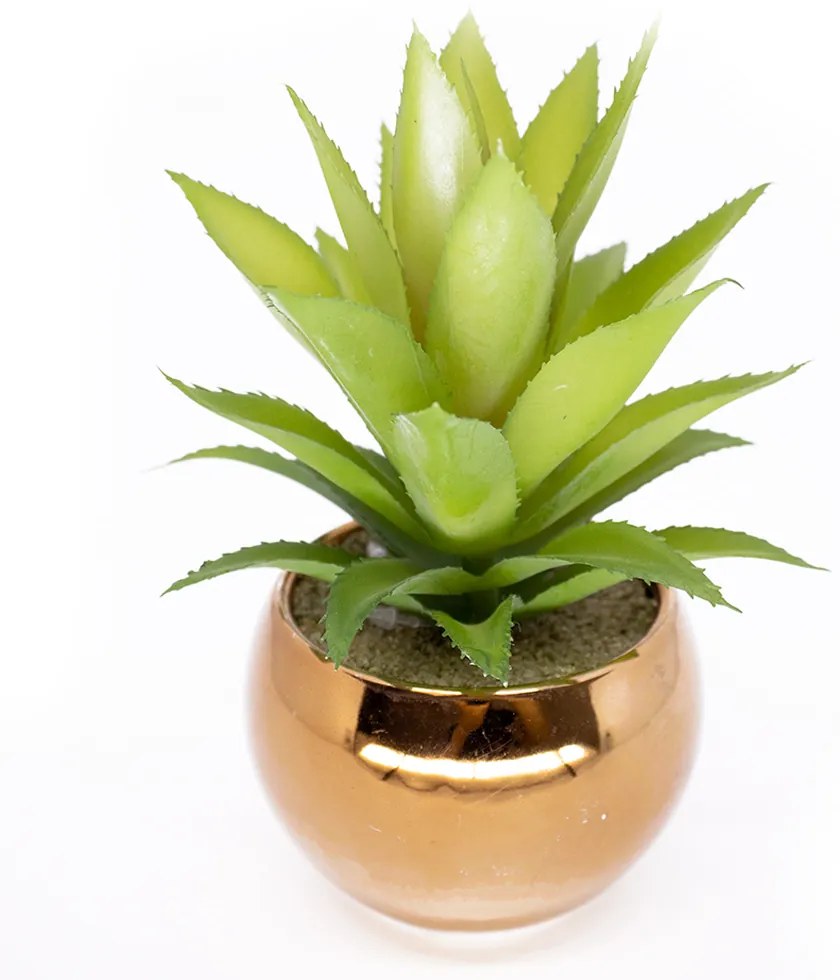 Vaso Decorativo Dourado com Suculenta Artificial Aloe Vera Mini - D'Rossi