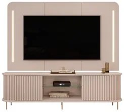 Painel Para TV 75 Pol e Rack Bancada Ripado 218cm World D04 Off White