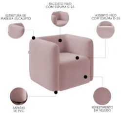 Poltrona para Sala de Estar Decorativa Kit com 2 Maggie Z08 Veludo Ros