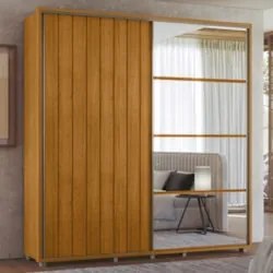 Guarda Roupa Casal 230cm Com Espelho Verbena Cinamomo Z10   - Mpozenat