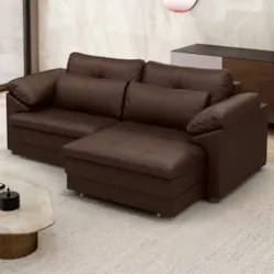 Sofá Retrátil 2 Lugares Para Sala 175cm Dijon Couro Caramelo S07 - Mpo