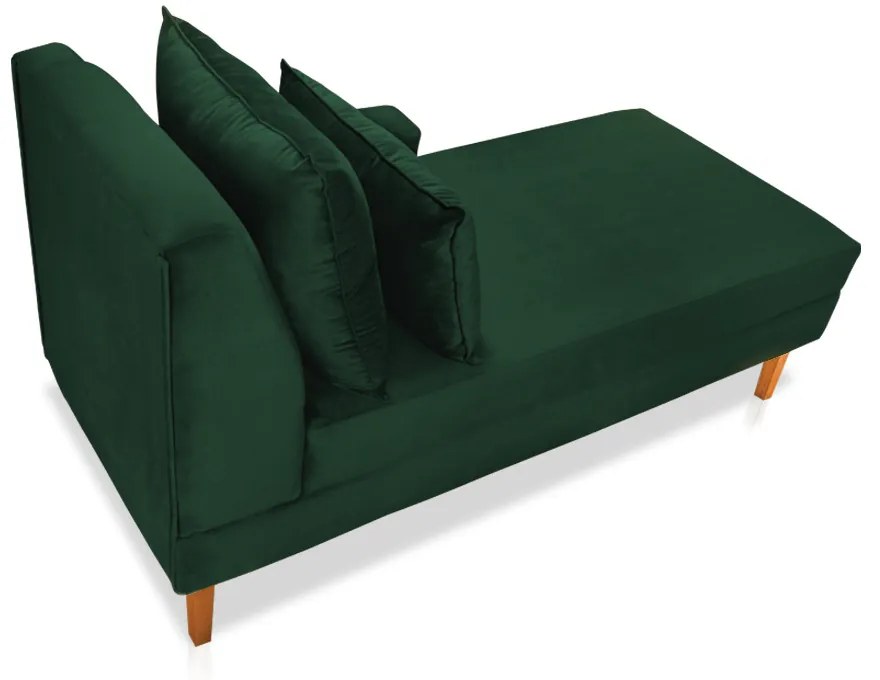 Divã Chaise Chloe 160 cm Veludo Verde Esmeralda Pés Chanfrado Castanho - D'Rossi