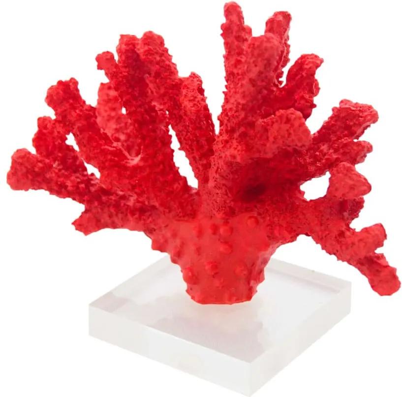 Escultura de Coral em Resina Vermelha e Base em Acrílico - 14x16x8cm