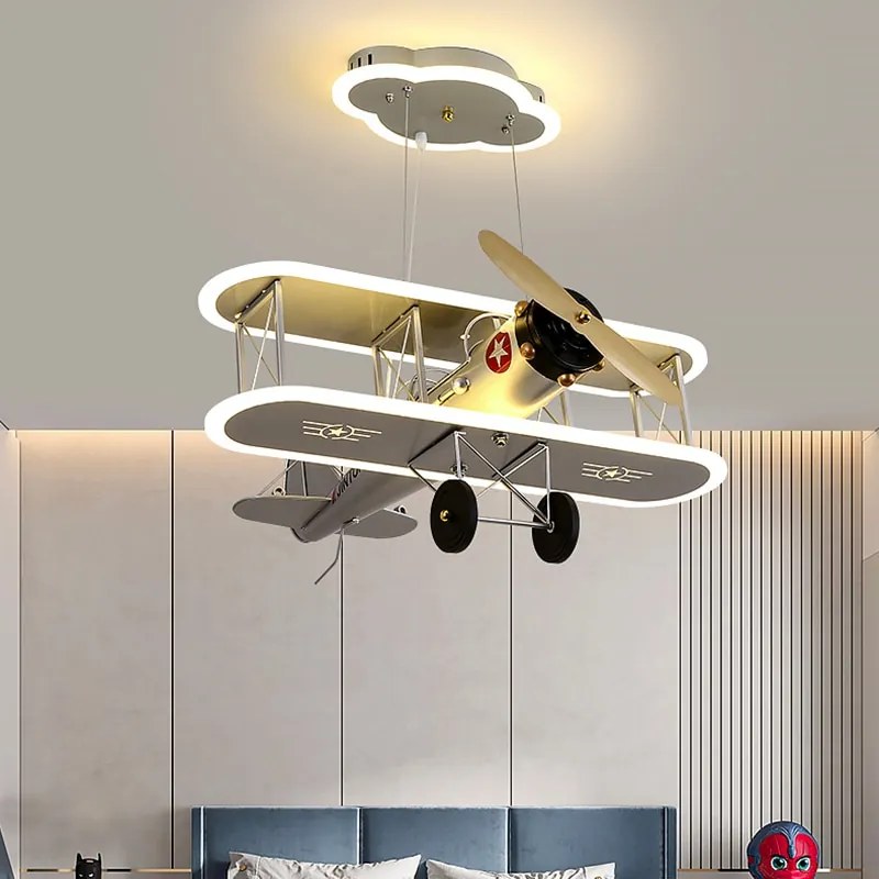 Lustre infantil avião nordic casa decoração da sala de jantar pingente lâmpada luzes crianças iluminação interior lâmpada do teto pendurado luminária lâmpadas para sala estar - A - 66X71cm | Escurecimento remoto RC