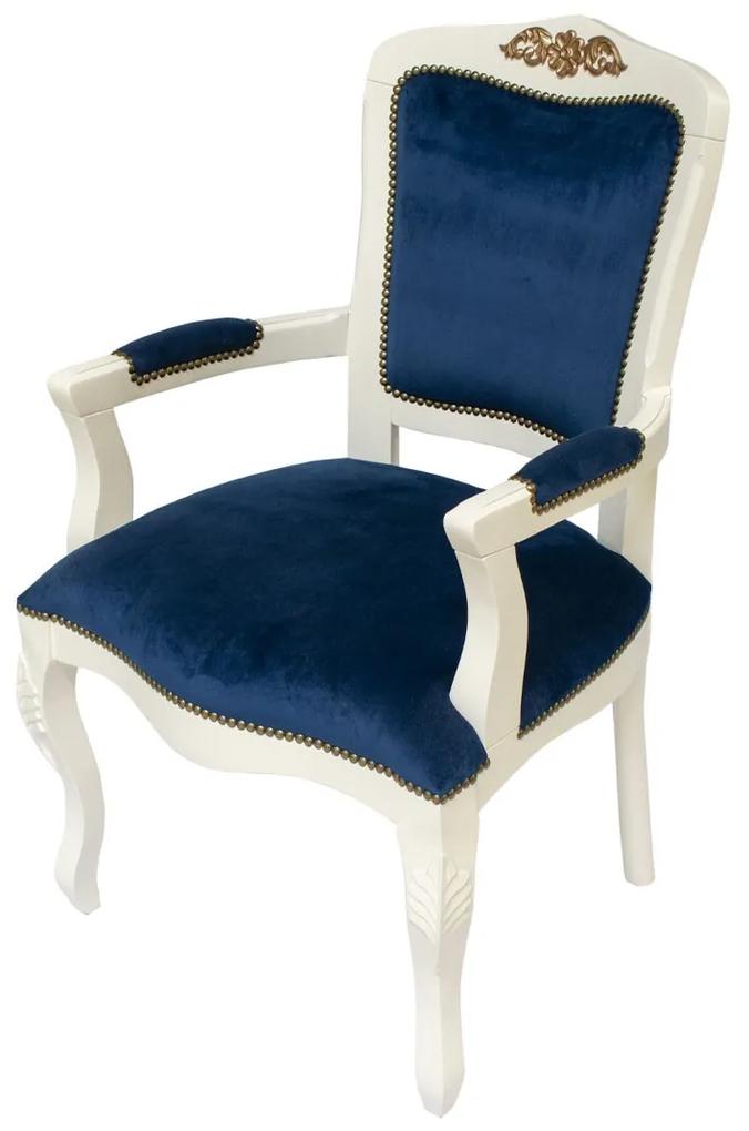 Cadeira Bourbon c/ Braço - Chá Branco - Veludo Azul Safira Provençal Kleiner