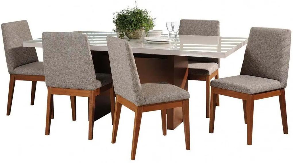 Conjunto de Mesa Cecil com 6 Cadeiras Tai 1.8cm de Madeira e Tecido