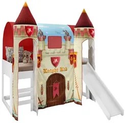 Cama Infantil com Escorregador Barraca 2 Torres LED Forte Cavaleiro P1