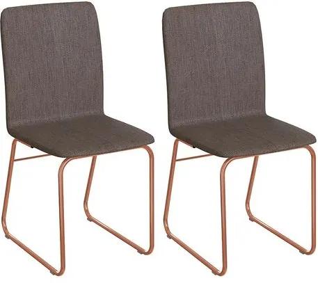 Kit 2 Cadeiras Estofadas Rosé Gold/Linho Marrom James