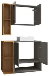 Gabinete de Banheiro com Cuba e Espelheira Lizzi B02 Titanium/Naturall