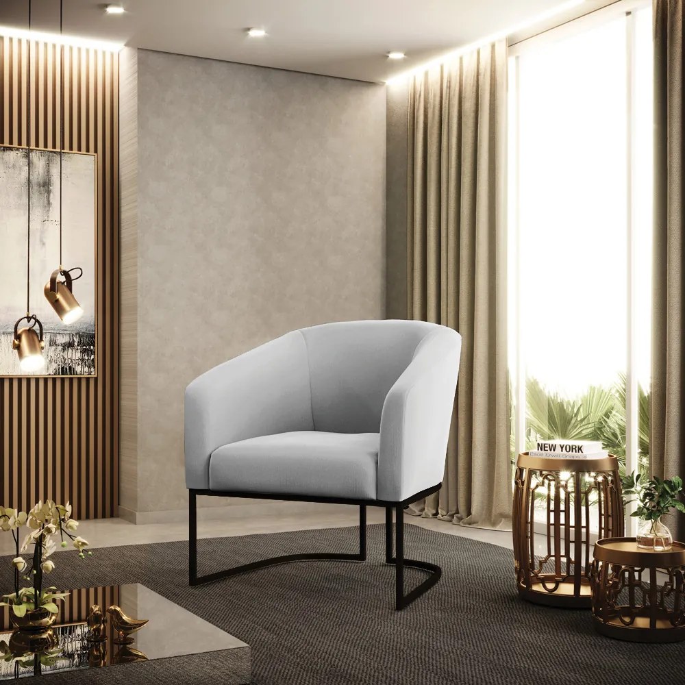 Poltrona Decorativa Industrial Preto Kit 2 Stella Suede D03 - D'Rossi - Cinza