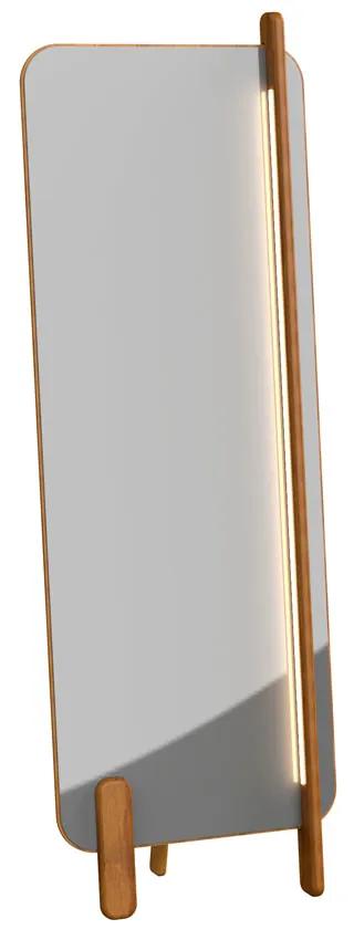 Espelho de Chão Dilan com Apoio Perfil de Led Estrutura Laminada Pés Madeira Maciça