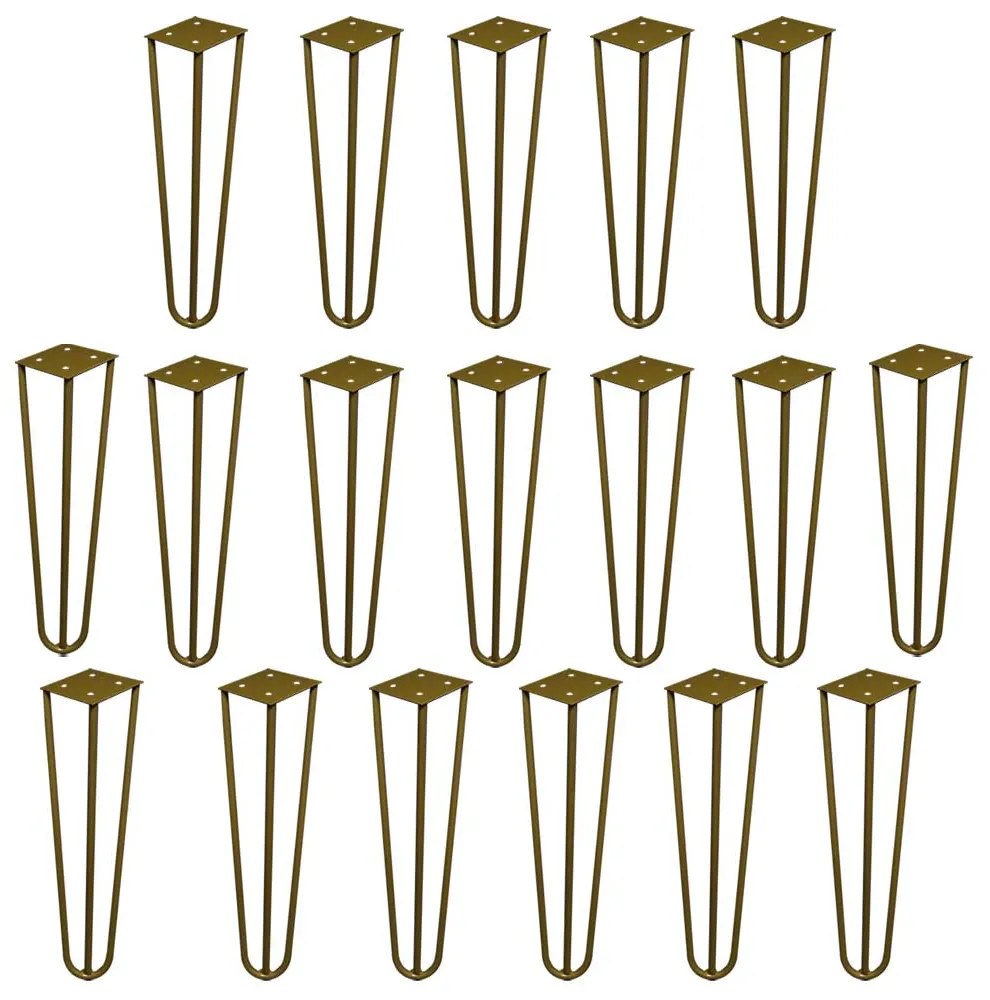 Kit 18 Pés de Metal 25 CM Hairpin Legs Rack e Puffs Dourado G41