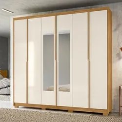 Guarda Roupa Casal com Espelho 6 Portas 242cm Duna M07 Freijó/Off Whit