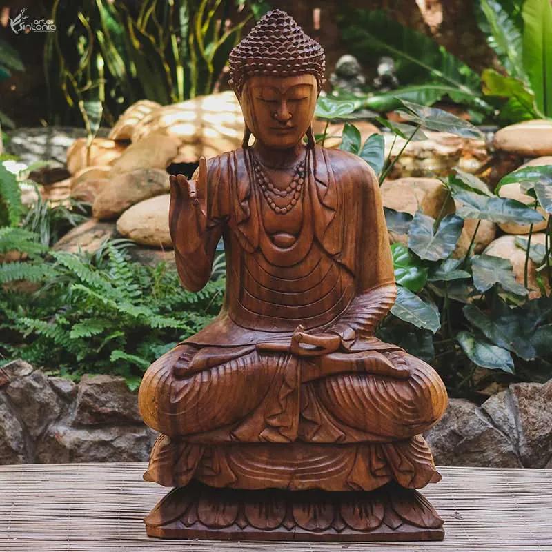 Escultura Buda em Madeira Suar 80cm | Bali