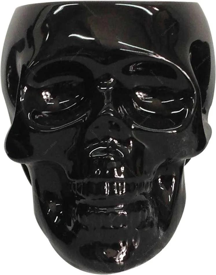 Pote sem Tampa Skull Preto Brilhante Grande em Cerâmica - Urban