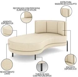 Chaise Longue Divã 164cm Braço Direito Logus D06 Linho Creme - Mpozena